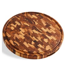 엔드그레인도마 티크우드 원형 도마 데코 플레이트 홈 손잡이 선물상자