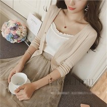 [PINK LITCHI]레이스 펀칭 여성 여름 원단 니트 캐주얼 베이직 숏 가디건 LLSIXFINVEXCAF10D
