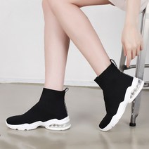 5cm 푹신한 에어 쿠션 키높이 여성 삭스 슈즈 스니커즈 앵클 부츠 스판 통굽 운동화 여자 여성용 슬립온 굽높은 신발 굽있는 하이 탑 런닝화