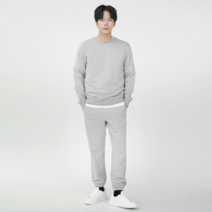 By파크랜드 엔디프 라이트그레이 크루넥 기모 스웨트 셔츠 조거 팬츠 세트