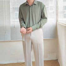 실키 프리 블랙 & 화이트 남성 드레스 셔츠