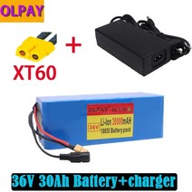 전기자전거배터리 리튬인산 철 36v 10s4p 30ah 500w 고 량 42v 18650 팩 30000mah 스쿠터 bms xt60 플러그 + 충, 파란색