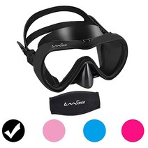OMGear 다이빙 마스크 스노클 스쿠버 고글 성인 수영 코 네오프렌 스트랩 패드 스노클링 프리다이빙 수영용 [미국 직배송], Black