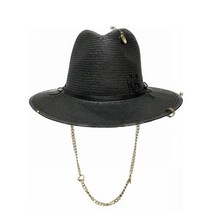 여성썬캡 여성용 블랙 체인 스트랩 페도라 모자 RB 밀짚 차양