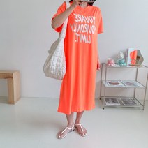캐리트 레터링 반팔 롱원피스