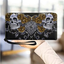 여자고등학생 용돈 동전 통장 지갑 장지갑 스컬 로즈 패션 지퍼 장지갑 용 공포 스타일 핸드백 동전 지갑