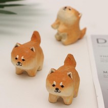 수제 조각 오브제 귀여운 시바견 강아지 장식 수공예품, 나무 조각 Shiba Inu + 나무 상자