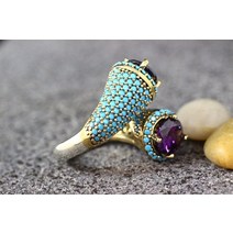 자수정 반지 보석 유색 럭셔리 천연 보석 자수정 청록색 반지 여성 기념일 부티크 주얼리