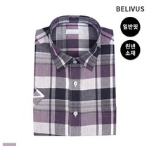 빌리버스 남자 반팔 셔츠 BSH200 남성 린넨 체크 일반핏 남방