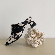 컴온슈 / 로쉬 사각코 송치가죽 미들힐뮬 슬리퍼 (6cm)