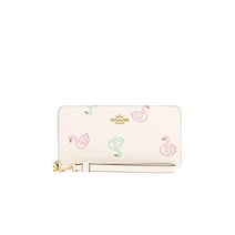 코치 지갑장지갑 FC8384 C8384 초크멀티 스완 프린트 PVC 가죽 롱 집업 어라운드 지갑 스트랩 포함 여성 아울렛 품 명품