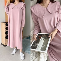 퍼니걸스 6837 데일리 루즈핏 무지 둥근 카라 긴팔 롱 원피스 여성의류