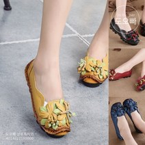 도오빠 여성 소가죽 플랫슈즈 플라워 단화 플랫 스니커즈 낮은굽 임산부 여자 신발 가죽 레더 컴포트 경량 쿠션 미끄럼방지 논슬립 발편한신발 라운드코 캐주얼 중년 어머니 할머니 여행 가벼운 수제 소가죽신발 30대 40대 50대 봄 여름 가을