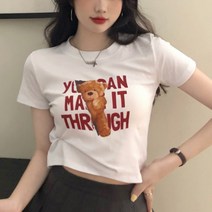 HOTBBA / 곰돌이 영문 크롭 반팔티 URD-013