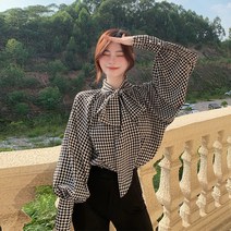 하운드체크 리본 블라우스 하늘비즈 A31 K756B925
