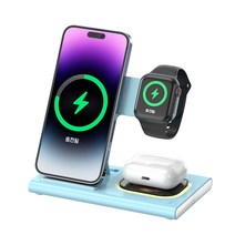 Binmei 4in1 고속 무선충전기 15W 애플워치 아이폰 삼성 에어팟 멀티 고속 무선충전 거치대, 블루, 애플워치용, 1개