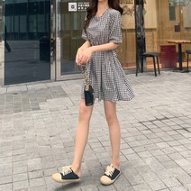 [오노마] ONM 미니멀 발랄한느낌 반전뒷트임 미니기장 체크원피스