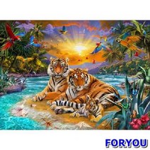 ForU751 조각 동물 직소퍼즐 천국의 호랑이가족 1000개 퍼즐 피스 풍경퍼즐, 상세페이지 참조