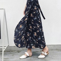 엔템 롱 플리츠 플라워 랩 스커트 여성 롱 치마