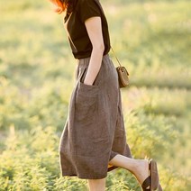 tagi 면마 린넨 스커트 여성 A라인 미디 롱치마 S~3XL