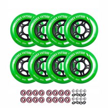 Rollerex VXT500 인라인 스케이트 휠 (베어링 스페이서 및 와셔 포함 8팩) (사이즈 및 색상 옵션 사용 가능) - 실내 실외 하키 - 롤러 블레이드 휠 교체용(7, Turf Green