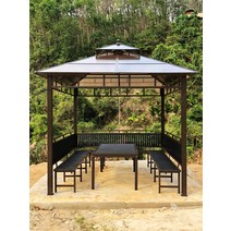 야외 바베큐장 루프탑 정원 농막 옥상 조립식 원두막, 2.6x2.6m 4기둥 파빌리온+거즈커튼