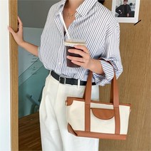 셀러허브(잡화) 여자 오피스룩 와이드 배색 스트랩 코튼 토트백