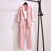 꽃소담 여성 소매배색 정장자켓 상하세트 쓰리피스 QQJ800