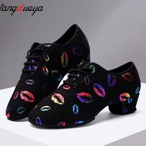 재즈화 하이힐 댄스 신발 스니커즈 여성 볼룸 라틴 댄스 신발 여성 블랙 레드 close, 5cm 검은 입술, 38