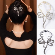 1+1~초경량 리본 머리핀 올림머리핀 비녀 진주 데일리 리본 헤어 머리핀 큐빅 꽃머리핀, 매화   *2