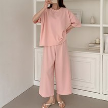 하이데일리 와이드 바지 통 팬츠 투피스 트레이닝복 코지 스판 반팔 세트