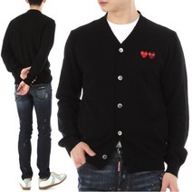 [꼼데가르송] 22FW 더블하트 와펜 울 가디건 AZ N058 BLACK