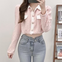 레이첼 카라 뽀글이 크롭 가디건