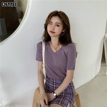 DFMEI 반팔 니트 여 퓨어 탑 여