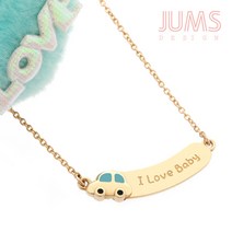 미아방지 유아용 14k 골드 자동차 스틱 금 목걸이 무료 각인 서비스, 5푼체인