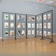네트망 파티션 접이식 스탠드 벽걸이 그림 전시대 철망 메쉬 격자 작품 진열대, 검은색 두꺼워진 190x100 4면