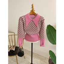 허니제이 / 쿠이템 빅카라 배색 패턴 세미크롭 니트(3color)