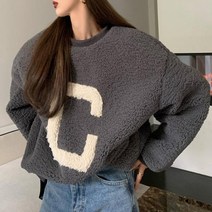 C자 모양 뽀글이 겨울 여성 후드 티 맨투맨 기모 오버핏 루즈핏 박스티 요즘 유행 커플 빅사이즈