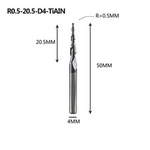 스탠다드툴 텅스텐 솔리드 카바이드 엔드 밀 4mm 6mm 8mm 볼 노즈 테이퍼 엔드 밀 라우터 비트 CNC 테이퍼 목재 금속 밀링 공업용 다목적 얇은 긴 짧은, R0.5-20.5-D4-TiAlN