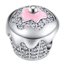 케이크 매력 맞는 여자를 위한 매력 팔찌 925 스털링 실버 매력 생일 매력 에나멜 컵 케이크 구슬 매력 생일 기념일 크리스마스