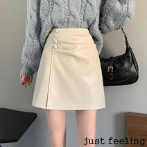 just feel!ng 여성용 빅사이 하이웨이스트 A라인 스커트 가을겨울 PU 가죽스커트 랩스커트 플리츠원피스 여성원피스