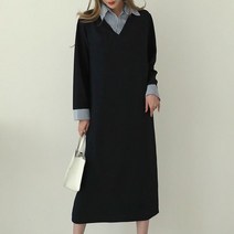 시크루즈 오페 스트라이프 셔츠 카라 배색 원피스 BDOE894