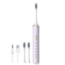충전식 5 기어 스마트 소닉 전동 칫솔 용 타이머 내장 USB 충전기 교체 헤드, 보라색