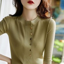 반팔티셔츠 여년 프렌치 가볍고 럭셔리 니트 레깅스 여 라운드 기질 백상
