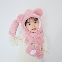 뉴몰 유아용 방한모자 귀달이모자 곰돌이모자&장갑 세트