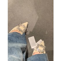 여성 하이힐 슬링백 여름 샌들 스틸 레토 힐 여자하이힐 여자슬링백 인박카001 2022 가을 겨울 새로운 UR 작은 향기 스타일 하이힐 뾰족한 발가락 스틸레토 프렌치 스퀘어 버클 라인 석 틈새 얕은 입 결혼식 단일 신발