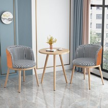 신혼 2인 티테이블 세트 거실 식탁 철제 카페 의자 베란다 골드 사이드 테이블 인테리어, 의자2+테이블1(화이트 체크 컬러 패브릭)