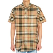 [버버리] 체크 포플린 CAXTON 8020869 A7028 남자 반팔 셔츠