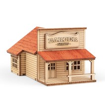 퍼즐피플 3D 영공방 건축물 입체퍼즐모형, 3D목재 미니 웨스턴 바버샵, 1Ea