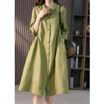 봄 여름 여성 루즈핏 편한 데일리 긴셔츠 무지 단추 린넨원피스